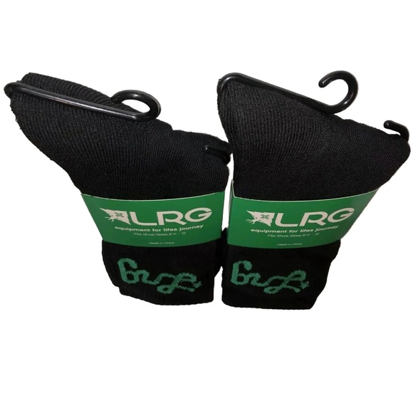 LRG Lifted Research Group Crew Socks 2 Pair Men 6.5-12 Black w/ Green Logo NEW! - Picture 8 of 8
